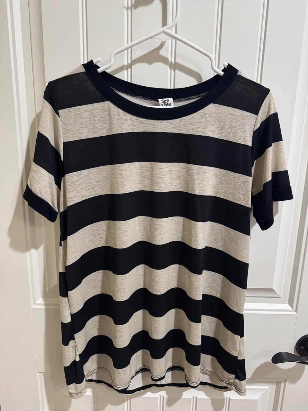 Sew In Love Black & Cream Wide-Strip Short Sleeve Tee